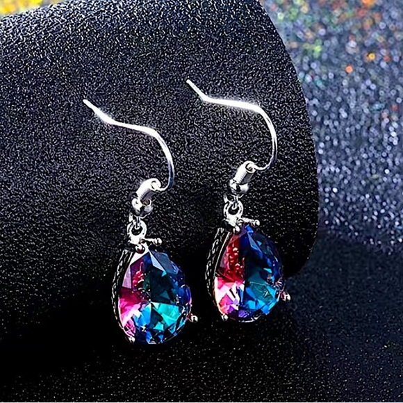 Silver Amethyst Pink Crystal Drop Dangle Boho Handmade Earrings - Picture 3 of 5